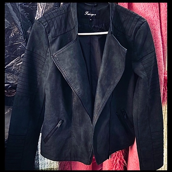Faux Leather Motorcycle Jacket - Picture 2 of 4